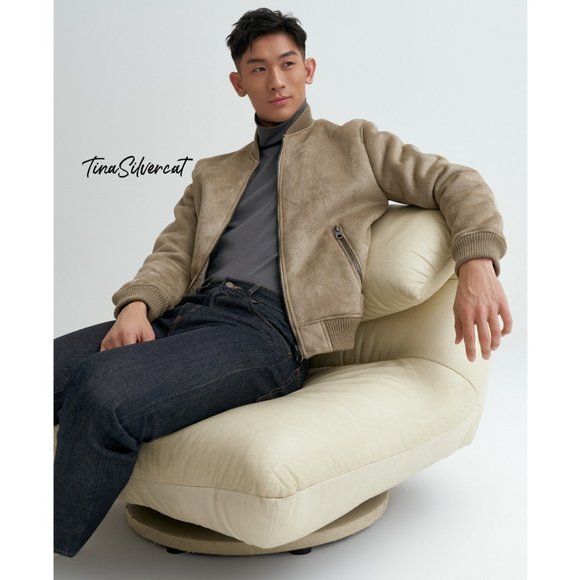 Zara Men's Faux Suede Bomber Jacket Beige Sz XS - Picture 3 of 11